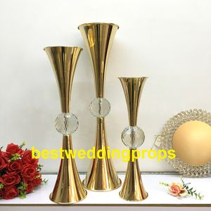 Novo produto elegante de metal Alto e candelabros de cristal centrais de casamento de ouro, prata candelabro evento decoração best0337