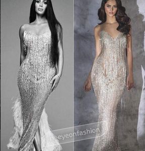 이브닝 드레스 Yousef aljasmi 김 kardashian 아가 아가씨 Tassels 롱 드레스 Almoda gianninaazar ZuhLair murad Ziadnakad 0013