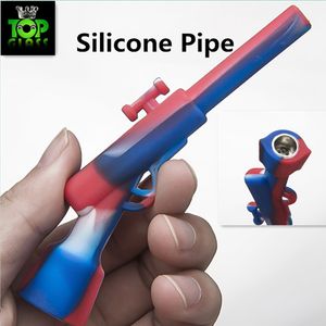 Silicone hand pipe with Iron bowl 110mm length mixed color gun smoking new type fast