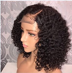 Black Women Curly Brazilian Virgin Hair Lace Front Wigs Human Glueless wig with Baby Hairs(12 inch 150% density)