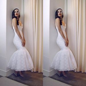 2018 Elegant Vintage Lace Mermaid Wedding Dresses Cheap Spaghetti Tea Length Bridal Gowns Custom Made From China EN12215