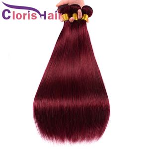 Burgundowe splot Brazylijskie dziewicze proste włosy 3PC Human Hair Extensions Kolor 99J Wino Czerwony Brazillian Prosty splot