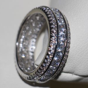 Wholesale Professional Luxury Jewelry 10KT White Gold Filled White Sapphire CZ Diamond Round Cut Pave Setting Party Wedding Band Ring Gift