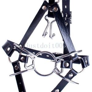 Bondage faux läderbälte spindel o-ring öppen mun gag huvud sele mask näsa krok leksak #r45