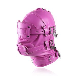 Bondage Lockable Faux Leather Gimp Bandage Cappuccio Deprivazione sensoriale Bocca Maschera Blindfold #Q76