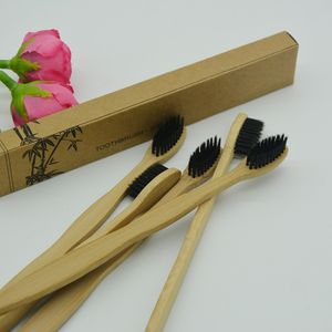 BambooToothbrush black Bristle Made with Bamboo Charcoal ECO-Friendly Disposable Toothbrushes wiht craft paper box custom logo