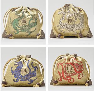 Latest Small Drawstring Christmas Unicorn Gift Bag Monster Candy Bag Bunk thick Chinese Silk brocade Jewelry Pouch Packaging Bags 10pcs/lot