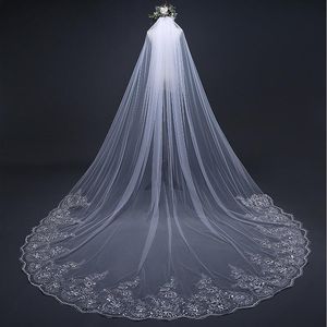 In Stock Bling Bling Applique Crystal Beaded Long Wedding Veil Bride Veil White Ivory High Quality Wedding Veils With Comb