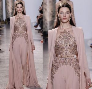 2024 Elie Saab Dresses Evening Wear Long Sleeves Sheer Jewel Neckline Beaded Evening Gowns Chiffon Formal Dresses HY4206