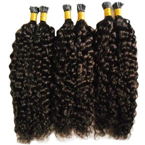 Mongolian Afro Kinky Curly Hair Keratin Stick Tips Hårförlängningar 300g Förbunden Jag Tips Hårförlängning Kapslar Human Fusion