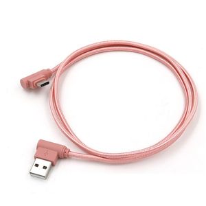 Vinkel 90 grad 2A Snabb Laddare USB-kabel Nylon flätad tråd Höger Laddning Samsung LG Huawei Micro USB-kabel Typ-C USB