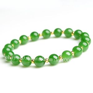 Grazioso braccialetto elasticizzato con perline rotonde in giada verde naturale da 8 mm, 7,5''