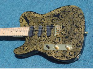 Anpassad vänsterhänt James Burton Signature Gold Paisley Electric Guitar Maple Neck Fingerboard, SSS 3 Single Pickups, Gold Hardware