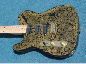 Anpassad vänsterhänt James Burton Signature Gold Paisley Electric Guitar Maple Neck Fingerboard, SSS 3 Single Pickups, Gold Hardware