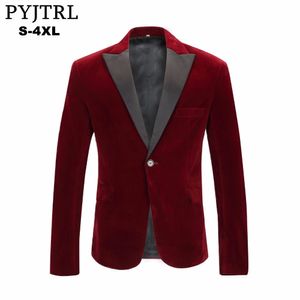 Pyjtrl męska Jesień Zima Aksamitna Wino Czerwona Moda Rozrywka Kurtka Ślubna Groom Piosenkarka Slim Fit Blazer Hombre Masculino D18101001