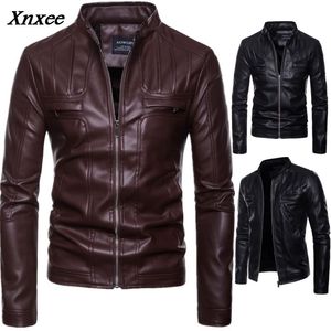 真新しいメンズフェイクレザージャケット高品質PUレザーブラックブラウン5×10春秋の男性ジャケットとコートXnxee