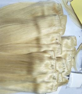 Toppkvalitet 100g 5Clips Set Cheap 100 Human Hair Color Blonde Single Drawn Clip i hårförlängningar