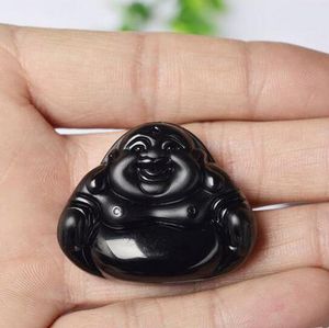 Mode naturlig svart obsidian jade hänge handgjorda maitreya lyckliga amulett halsband fina smycken