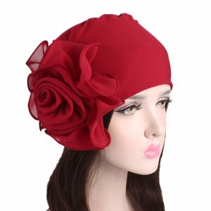 Kadınlar Büyük Çiçek Streç Eşarp Şapka Bayanlar Zarif Moda Saç Aksesuarları Kemoterapi Şapka Türban Bandanalar