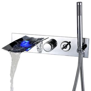 Rubinetto per vasca a parete con cascata a LED Rolya Rubinetto per vasca da bagno con illuminazione alimentata ad acqua Rubinetti con doccetta Cromo