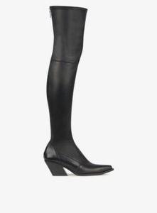2018 جديد إمرأة أسود أحذية الفخذ العليا الجوارب مكتنزة كعب الأحذية فوق الركبة أحذية عالية جورب الجوارب نقطة تو موهير بوتاس