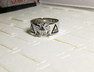Sólido 925 prata esterlina ródio revestimento de 18k anel maçônico do anel masculino rito escocês 32 graus anéis com asas de águia para baixo