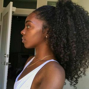160г волос кудрявый хвостики Hairpieces человека для американских чернокожих женщин Curly Ponytail Drawstring клип на конский хвост 4 цвета
