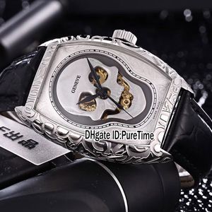 New Croco 8880 Crazy Hours Steel Case Tattoo Carving Skull Silver Skeleton Dial Automatic Mens Watch Black Leather Watches Cheap 129b2