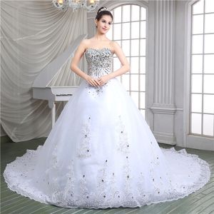 Nya eleganta klänningar älskling med bling kristaller kulklänningar golvlängd tyll lång bröllop fest brud klänningar för kvinnor bröllopsklänningar