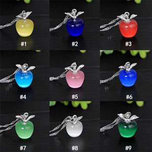 Högkvalitativ söt mini äpple hängsmycke halsband 9 färg opal månsten frukt form charm vattenvåg kedjor för kvinnor mode smycken gåva