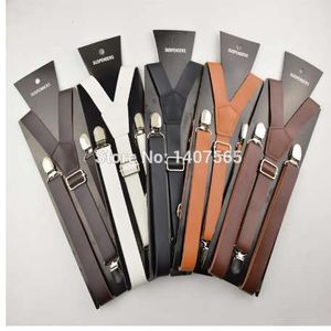 Wholesale brown suspenders for sale - Group buy High quality Brown and black braces mm width mens women pu leather suspenders for men cm