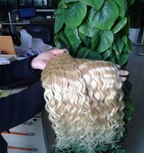 Blond human hår buntar malaysiska vattenvåg vävbuntar 2st / mycket icke-remy hårförlängning dubbel väft platin blondin jungfru hår