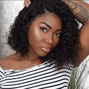 10 tum Curly Lace Front Parykar Mänskligt hår Pre Plocked Glueless 4 * 4 Kort för Black Women Brazilian Virgin Blected Knots Kinky Wig Diva1