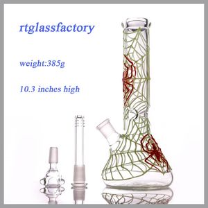 hookah Beaker Glass Bongs 10.2'' Glow in The Dark Water Pipes beautiful Spider dab rigs.