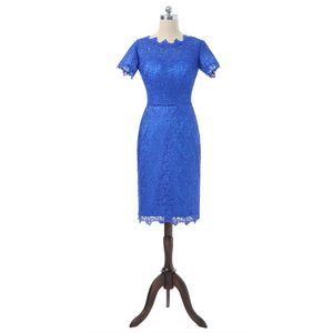 Royal Blue 2018 Mother Of The Bride Dresses Sheath Cap Sleeves Knee Length Lace Plus Size Groom Mother Dresses For Wedding