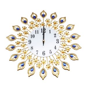 Moderne goldene Blumen, große Wohnzimmer-Wanduhr, Metall-Wanduhr, Heimdekoration