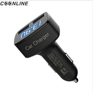 Coonline 4 in 1 Car Charger Dual USB Voltmeter Thermometer Digital Display Charging Cigarette lighter