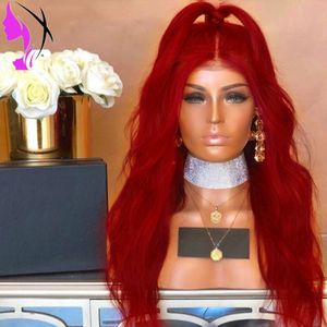 Hurtownie Ciało Wave Glueless Syntetyczna Koronka Przednia Wig Brazylijski Włosy Czerwona Wig Cosplay Peruka Perucas dla kobiet