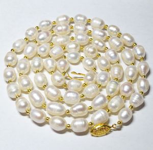 Long18inch mm Natural White Rice Akoya Cultured Pearl K GP Necklace