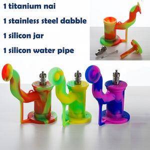 Silicone Water Pipe Other Smoking Accessories Silicon Rig Unbreakable Dab Rig With Titanium Nail Stainless Steel Dabber Jar Container SRS439-T