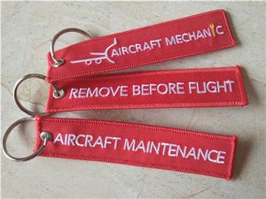 Aircraft Mechanic Remove Before Flight Fabric Embroidery Keychain 13 x 2 8cm 100pcs lot293u