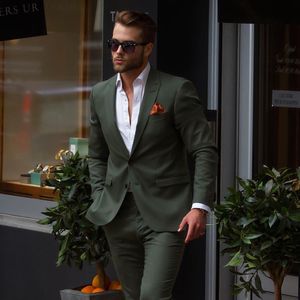 Hunter Green Мужские костюмы с двумя пуговицами Slim Fit Two Pieces Groomsmen Свадебные смокинги для мужчин Пиджаки Дешевый деловой костюм (куртка + брюки)