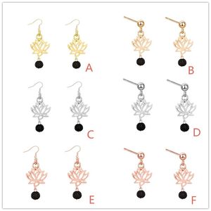 6Styles silver gold color Black Lava Stone Lotus Earrings DIY Aromatherapy Essential Oil Diffuser Dangle Earings Jewelry Women