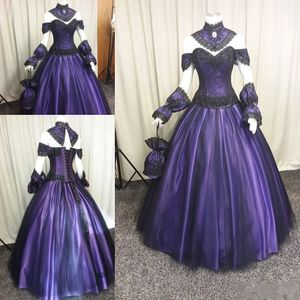 Wholesale purple halloween wedding dresses for sale - Group buy Black Purple Gothic long sleeve Wedding Dresses Plus Size Vintage Steampunk Victorian Halloween Vampire High neck Wedding Gowns