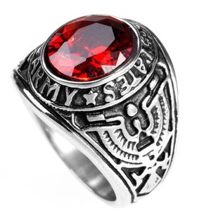 Punk pierścień męski ze stali nierdzewnej posrebrzany duży czerwony/niebieski/czarny kamień pierścionki z cyrkonią dla kobiet mężczyzn pierścionki męskie biżuteria męska akcesoria
