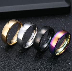 Lotes a granel 100 pcs Mix lote OURO de PRATA PRETO ARCO-ÍRIS 6mm Anéis De Casamento Em Aço Inoxidável Banda Simples venda quente Anéis de Noivado Unisex Jóias