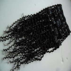 Clip in Hair Extensions 100g Kinky Curly Clip Ins Splot Remy Włosy Naturalny Brazylijski Klips w Ludzkich Włosach Rozszerzenia Pełna głowa 9 sztuk / zestaw 100g