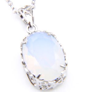 6 Pcs Lot 925 Silver Natural White Moonstone Gems Women's Pendant Oval Antique Holiday Gift Pendant Jewelry +Chain