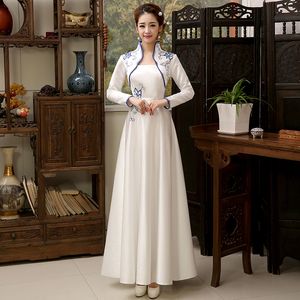 New Tradicional China traje Longo partido Mulher Vestidos Primavera e No Outono Do Vintage qipao estilo nacional melhorado vestido cheongsam