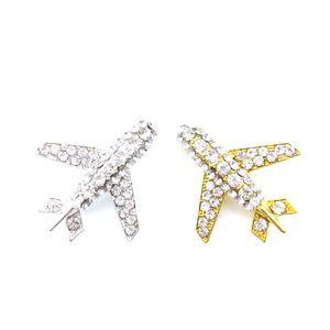 40mm Silver/Gold Plating Rhinestone Crystal Airplane Hostess Brooches Clear Airplane Brooch for Gift Plane